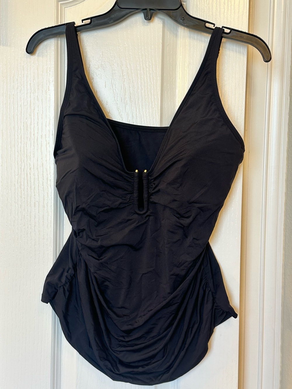 Bleu Rod Beattie Black Tankini Top Swimsuit with Gold Accents